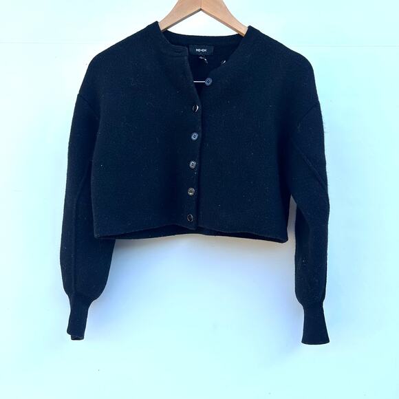 ME+EM Dramatic Sleeve Crop Knit Jacket Cardigan Black XS Wool Cashmere Sweater - Picture 6 of 11